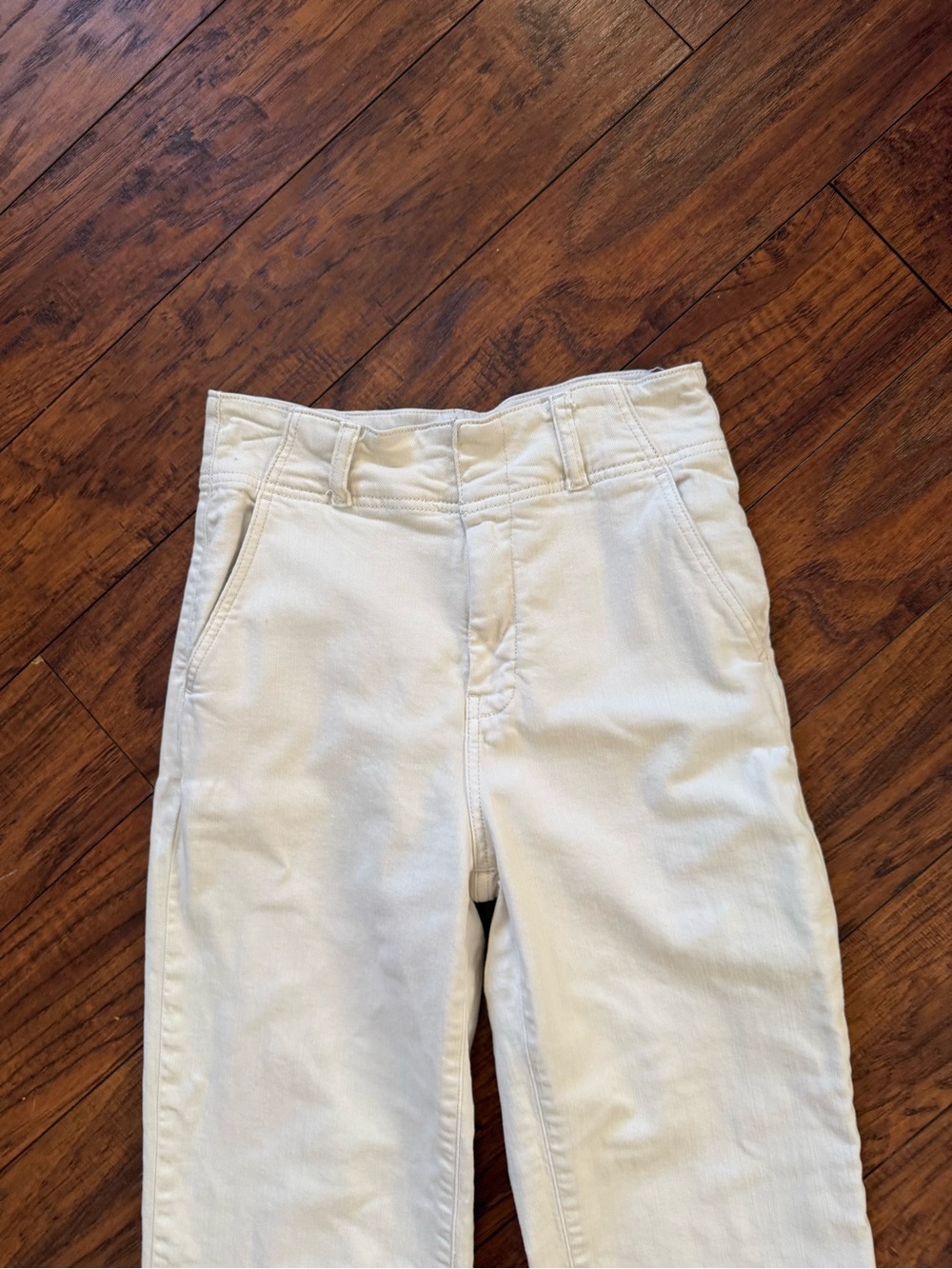 Anthropologie Pilcro Cream High-Waist Wide Leg Cuff Pants Ecru White | 27 - Picture 4 of 7